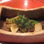 草喰 なかひがし - 6月煮物　天然鰻の蒲焼き、破竹