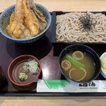 和食レストランとんでん - 天然車えび天丼そばセット、1,690円(税別)