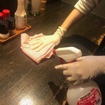 新潟肉と海鮮・50種の地酒 つるまる - アルコール消毒の徹底