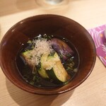 Momofuku - お通し　揚げ茄子　揚げズッキーニの煮浸し(20-09)