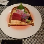 展望レストラン 芙蓉 - 造里（鯛　鮪　縞鯵　あしらい一式）