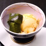 安納芋アイスと抹茶わらび餅黒蜜きなこ掛け