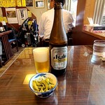 平成食堂 - ぬるめの瓶ビール。