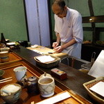 みかわ 是山居 - 2012.07.02：ウニ大葉仕込み・お弟子さん