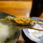 みかわ 是山居 - 2012.07.02：バフンウニの大葉揚げ
