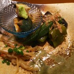 築地寿司清 - 鮎、野菜の煮浸し、煮鮑