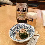 義仲 - ビール大瓶とお通し
