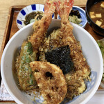 天ぷら天平 - 海老２尾、ピーマン、焼き海苔、蓮根、ナス、