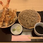 武柳庵 - 大海老天丼と小そば(大海老2本・野菜)(冷)、1,620円