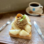 オソラカフェ - 高級和梨と和栗のモンブラントースト、OSORAハウスブレンドコーヒー♡