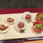 天現寺小野 - 鱧の肝　栗　鱧とメカブ