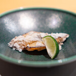 h Sushi Fukuju - 太刀魚の唐揚げ 酢橘