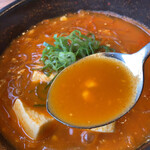 Karubi don to sundoufu senmon ten kandon - スン豆腐のスープ　3辛はかなり辛いです