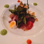 リストランテ フォレスタ・ヴェルデ - 戻りカツオとウズラ卵のインサラータ ボッタルガの香り