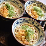 丸亀製麺 - 打ち立てセット・３人前（１，５００円）の『かけ１杯、ぶっかけ２杯』２０２０年９月