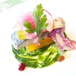 レストラン タテル ヨシノ 銀座 - ⚫サバの冷製　白ワイン風味　柿のマリネと共に