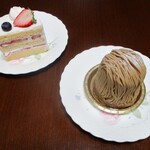 はるのはれ - 夏イチゴのショートケーキ　420円（以下 税込）と 和栗　520円。　