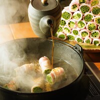 【当店人気No.1】ネギのイブ美豚巻きとA5宮崎牛《至高のすき焼き or しゃぶしゃぶコース》