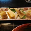 Tsurugaoka Saryou - 小皿に載った先付け～左から2番目のそーめん南瓜の食感がシャキシャキでよかった。