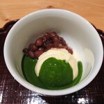御料理 まつ山 - 自家製バニラアイスと大納言の濃茶かけ