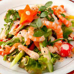 Plump shrimp and fresh onion salad with yuzu miso