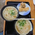 まさご屋 - ひやかけうどん(小)、ひやかけそうめん(小)、とり天(ハーフ)、まいたけ天