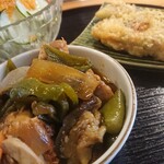 Obanzai En - 茄子とチキンの味噌中華＆玉子とみょうがの天ぷら