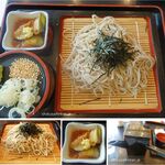 レストラン湯とり - 天ぷら蕎麦,ていざなすの小鉢付。レストラン湯とり(長野県天龍村)食彩品館.jp撮影