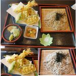 レストラン湯とり - 天ぷら蕎麦,ていざなすの小鉢付。。レストラン湯とり(長野県天龍村)食彩品館.jp撮影