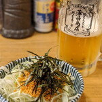 野菜巻き串 薄田商店 - 生ビールは即半減ｗ お通しのキャベツサラダ旨し☆