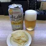 かっぱ寿司 - とりあえずノンアルコールビール308円にガリ。