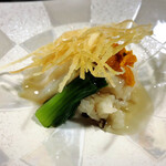 楓の小舎 - 温物 |木ノ子の強飯  鮑、じゃが芋、雲丹、青梗菜