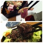 旬彩 神楽 - 刺身ともも炭火焼持ち上げてみた