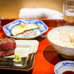 銀座 しのはら - 水茄子、炊き込みご飯、お肉