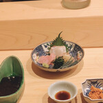 はらまさ - お刺身、薬味、あん肝、海苔、