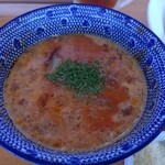 極濃湯麺 シントミ - 【2020.9.27(日)】冷やしトマトもりタンメン(並盛・250g)960円のスープ