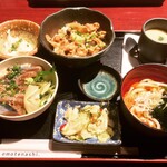 寧々家 - 秋の三味御膳(秋刀魚の漬け丼、きのこの豚丼、ミニうどん冷) ¥1,056-