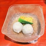 銀座 しのはら - 冷製焚き合わせ：里芋、焼き茄子、オクラ