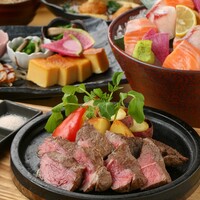 ◇ワンドリンク＋ソフトドリンク飲放付◇【五条膳】和牛内もも肉の石焼き、玉手箱に入った前菜や刺身盛など