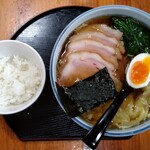 Marumasa - 叉焼ワンタン麺(麺大盛)+半ライス