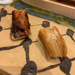 銀座 久兵衛 - アナゴさんの塩とタレ。