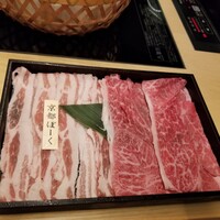 瓢斗 渋谷店 - 出汁しゃぶ　近江牛赤身 京都ぽーく 野菜盛り つけ出汁 ぽん酢