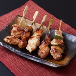 selection yakitori platter with 5 sauces