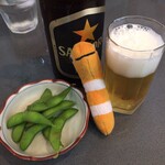 成田屋 - 瓶ビールとお通しの枝豆