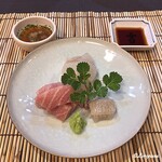 御料理 寺沢 - 向付の造りは ちり酢と割醤油を使い分け
