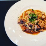 Porcini mushrooms and Matsuzaka pork belly ragu tagliatelle