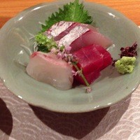 お料理なかき - お造りの鮪中トロ、真鯛、カンパチ