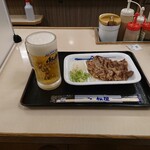 松屋 - 生ビール 小 130円  牛焼肉 単品 400円