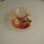リストランテ カノフィーロ - アーモンドのパンナコッタ　白桃のソルベとルバーブ