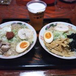 どんどん亭 - ラーメン2杯と生ビール、On the 我が家の盆